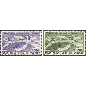 VATICANO - 1949 - Posta Aerea: 75° dell'Unione Postale Universale - 2 v.