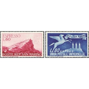 SAN MARINO - 1950 - Espressi: veduta e Pegaso 60 L. e 80 L. - 2 v.