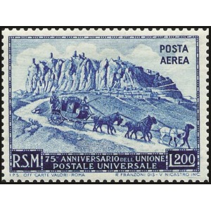 SAN MARINO - 1950 - Posta Aerea: 75° dell'Unione Postale Universale 200 L. (dent. 13¼x14) - 1 v. da BF