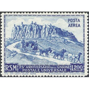SAN MARINO - 1950 - Posta Aerea: 75° dell'Unione Postale Universale 200 L. (dent. 14) - 1 v.