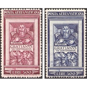 VATICANO - 1951 - Posta Aerea: 800° del Decreto del Monaco Graziano - 2 v.