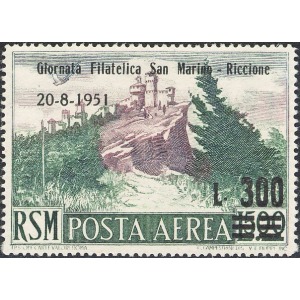 SAN MARINO - 1951 - Posta Aerea: Giornata filatelica San Marino-Riccione soprast. su A91 - 1 v.