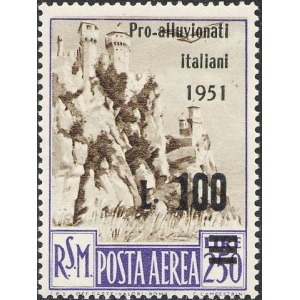 SAN MARINO - 1951 - Posta Aerea: Pro Alluvionati soprast. su A90 - 1 v.