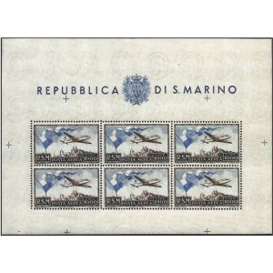 SAN MARINO - 1951 - Posta Aerea: bandiera e aereo in volo - 1 BF