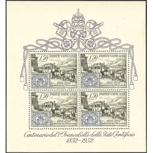 VATICANO - 1952 - 100° dei primi francobolli dello Stato Pontificio - 1 BF