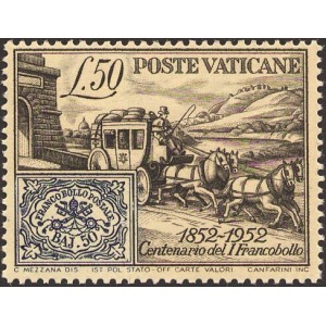 VATICANO - 1952 - 100° dei primi francobolli dello Stato Pontificio - 1 v.