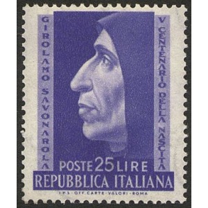 ITALIA - 1952 - 500° della nascita di Fra' Girolamo Savonarola - 1 v.