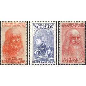 ITALIA - 1952 - 500° della nascita di Leonardo da Vinci - 3 v.