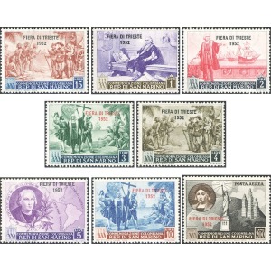 SAN MARINO - 1952 - Fiera di Trieste soprast. su Colombo + Posta Aerea - 8 v.