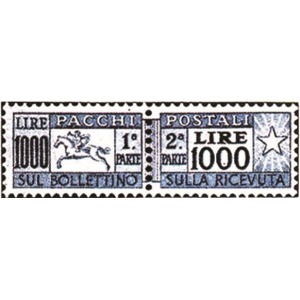ITALIA - 1954 - Pacchi Postali: Cavallino 1.000 L. (fil. ruota alata II) - 1 v.