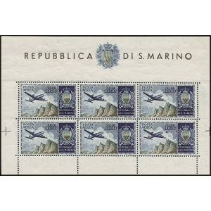 SAN MARINO - 1954 - Posta Aerea: aereo e stemma - 1 BF