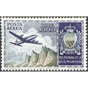 SAN MARINO - 1954 - Posta Aerea: aereo e stemma - 1 v. da BF