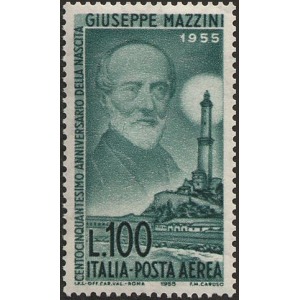 ITALIA - 1955 - Posta Aerea: 150° della nascita di Giuseppe Mazzini - 1 v.