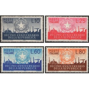 ITALIA - 1956 - 10° della Repubblica Italiana - 4 v.