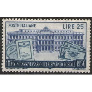 ITALIA - 1956 - 80° del risparmio postale -1 v.