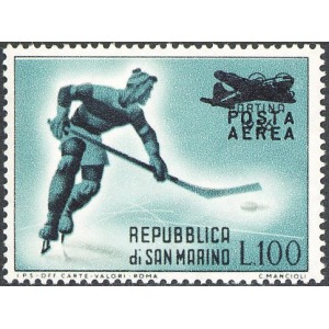 SAN MARINO - 1956 - Posta Aerea: soprast. su 100 L. Olimpiadi di Cortina - 1 v.