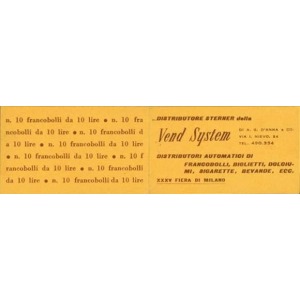 ITALIA - 1957 - Libretto Vend System color arancio 10 x 10 L. XXXV FIERA DI MILANO - 1 libretto