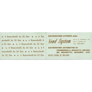 ITALIA - 1957 - Libretto Vend System color grigio 4 x 25 L. XXXV FIERA DI MILANO - 1 libretto