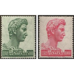 ITALIA - 1957 - San Giorgio 500 L. e 1.000 L. (fil. stelle I) - 2 v.