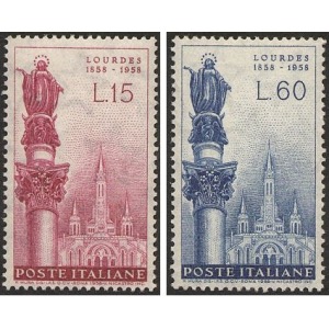ITALIA - 1958 - 100° apparizioni di Lourdes - 2 v.