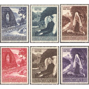 VATICANO - 1958 - 100° della prima apparizione della Vergine a Lourdes - 6 v.