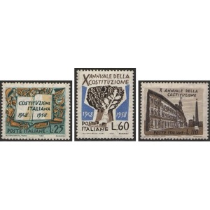 ITALIA - 1958 - 10° della Costituzione Italiana - 3 v.