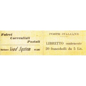ITALIA - 1958 - Libretto Poste Italiane e Vend System al retro 20 x 5 L. - 1 libretto
