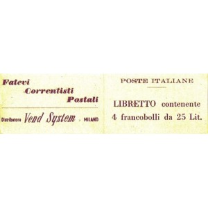 ITALIA - 1958 - Libretto Poste Italiane e Vend System al retro 4 x 25 L. - 1 libretto