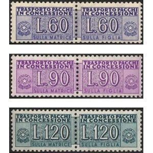 ITALIA - 1958 - Pacchi in Concessione: Cifre 60 L., 90 L. e 120 L. - 3 v.