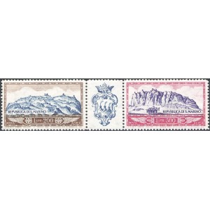 SAN MARINO - 1958 - Posta Aerea: vedute del Monte Titano - 2 v. in coppia con bandella centrale