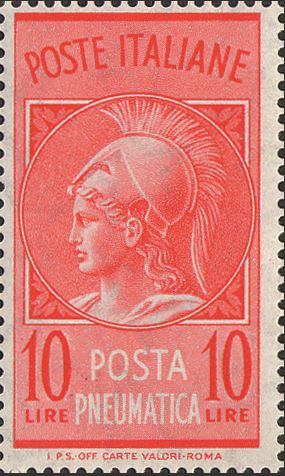 1958 Posta Pneumatica Testa di Minerva 10 L. 1 v. Italia ITALIA - 1958 - Posta Pneumatica: Testa di Minerva 10 L. - 1 v.