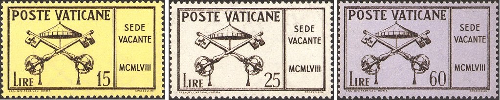 1958 Sede Vacante 3 v. Vaticano VATICANO - 1958 - Sede Vacante - 3 v.
