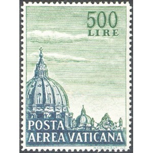 VATICANO - 1958 - VARIETÀ Posta Aerea: cupola della Basilica di San Pietro 500 Lire (dent. 14) - 1 v.