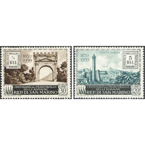 SAN MARINO - 1959 - 100° dei francobolli delle Romagne + Posta Aerea - 2 v.