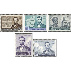 SAN MARINO - 1959 - 150° della nascita di Abraham Lincoln + Posta Aerea - 5 v.