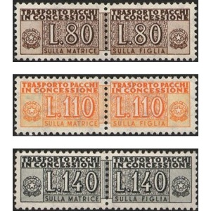 ITALIA - 1960 - Pacchi in Concessione: Cifre 80 L., 110 L. giallo e 140 L. - 3 v.