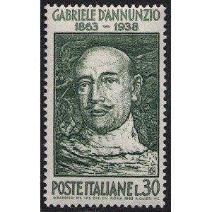 ITALIA - 1963 - 100° della nascita di Gabriele D'Annunzio - 1 v.