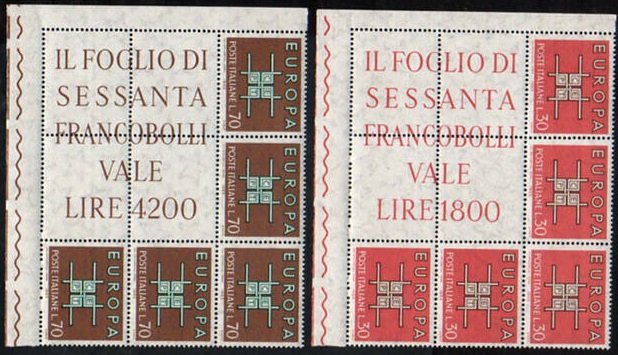 1963 Europa 2 blocchi angolari Italia ITALIA - 1963 - Europa - 2 blocchi angolari