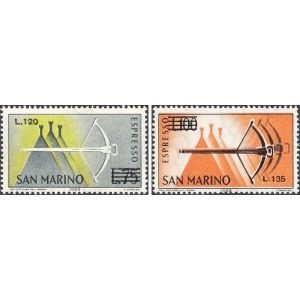 SAN MARINO - 1965 - Espressi: balestra soprast. con nuovo valore- 2 v.