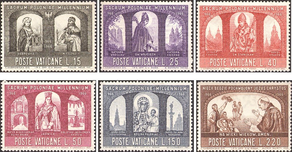1966 Millenario cattolico della Polonia 6 v. Vaticano VATICANO - 1966 - Millenario cattolico della Polonia - 6 v.