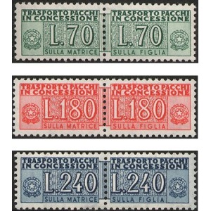 ITALIA - 1966 - Pacchi in Concessione: Cifre 70 L., 180 L. giallo e 240 L. - 3 v.