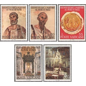 VATICANO - 1967 - 1900° del martirio dei Santi Pietro e Paolo - 5 v.