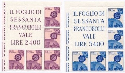 1967 Europa 2 blocchi angolari Italia ITALIA - 1967 - Europa - 2 blocchi angolari