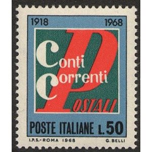 ITALIA - 1968 - 50° del servizio dei conti correnti postali - 1 v.