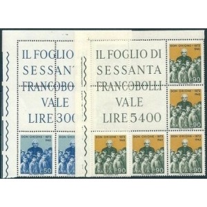 ITALIA - 1972 - 100 della nascita di Don Luigi Orione - 2 blocchi angolari