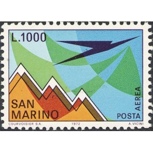 SAN MARINO - 1972 - Posta Aerea: aereo e Monte Titano stilizzati - 1 v.