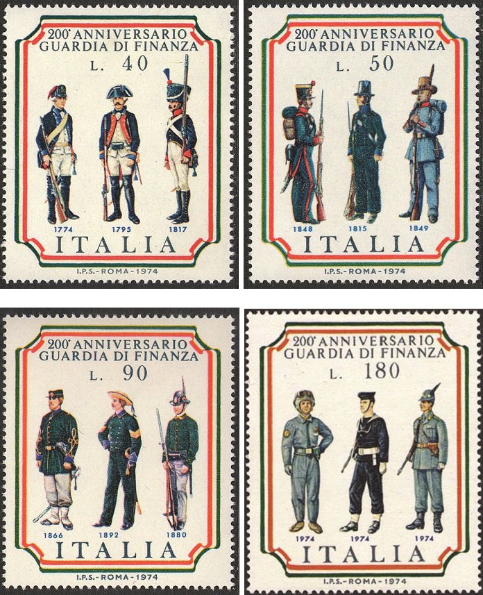 1974 200° della Guardia di Finanza 4 v. Italia ITALIA - 1974 - 200° della Guardia di Finanza - 4 v.
