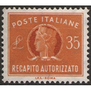 ITALIA - 1974 - Recapito Autorizzato: Italia Turrita formato ridotto 35 L. (fil. stelle) - 1 v.