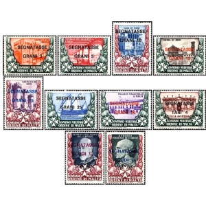 S.M.O.M. - 1975 - Segnatasse: Etichette chiudilettere soprat. in nero, rosso, amaranto, azzurro - 10 v.