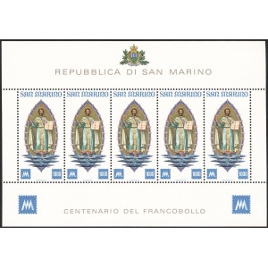 SAN MARINO - 1977 - 100° dei primi francobolli di San Marino 1.000 L. - 1 BF